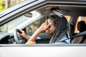 Tired, fatigued female driver